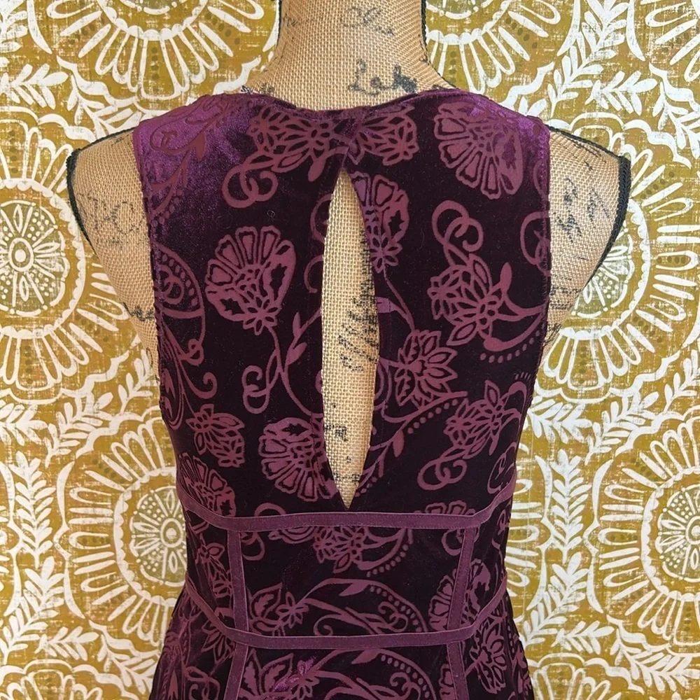 Free People Burnout Babe Velvet Floral Sleeveless Bodycon Mini Dress Rio Vino M